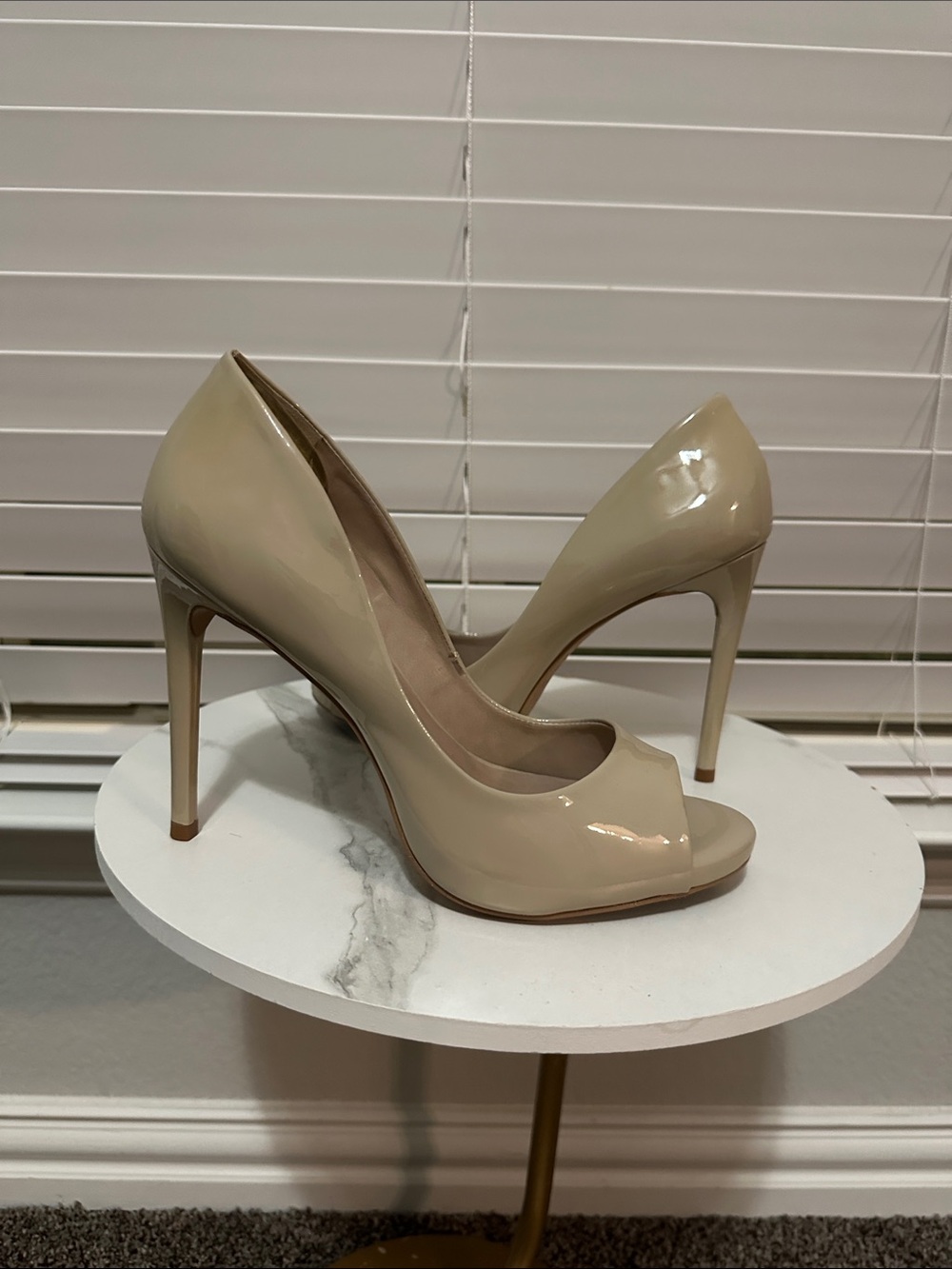 Ukies Nude Patent Peep-Toe High Heels